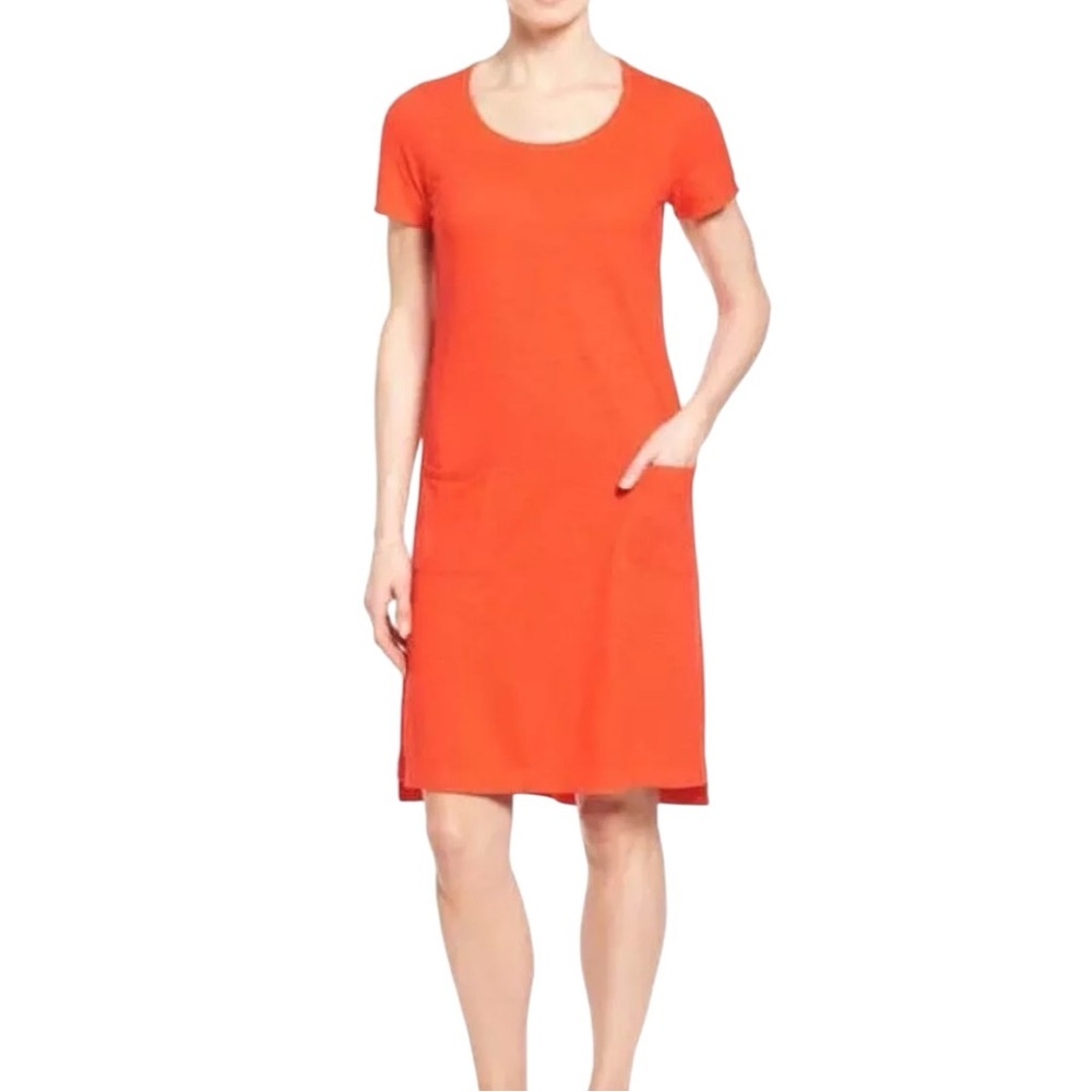 Eileen Fisher Hemp Cotton Dress Women's Medium Orange Sunburst Pocket